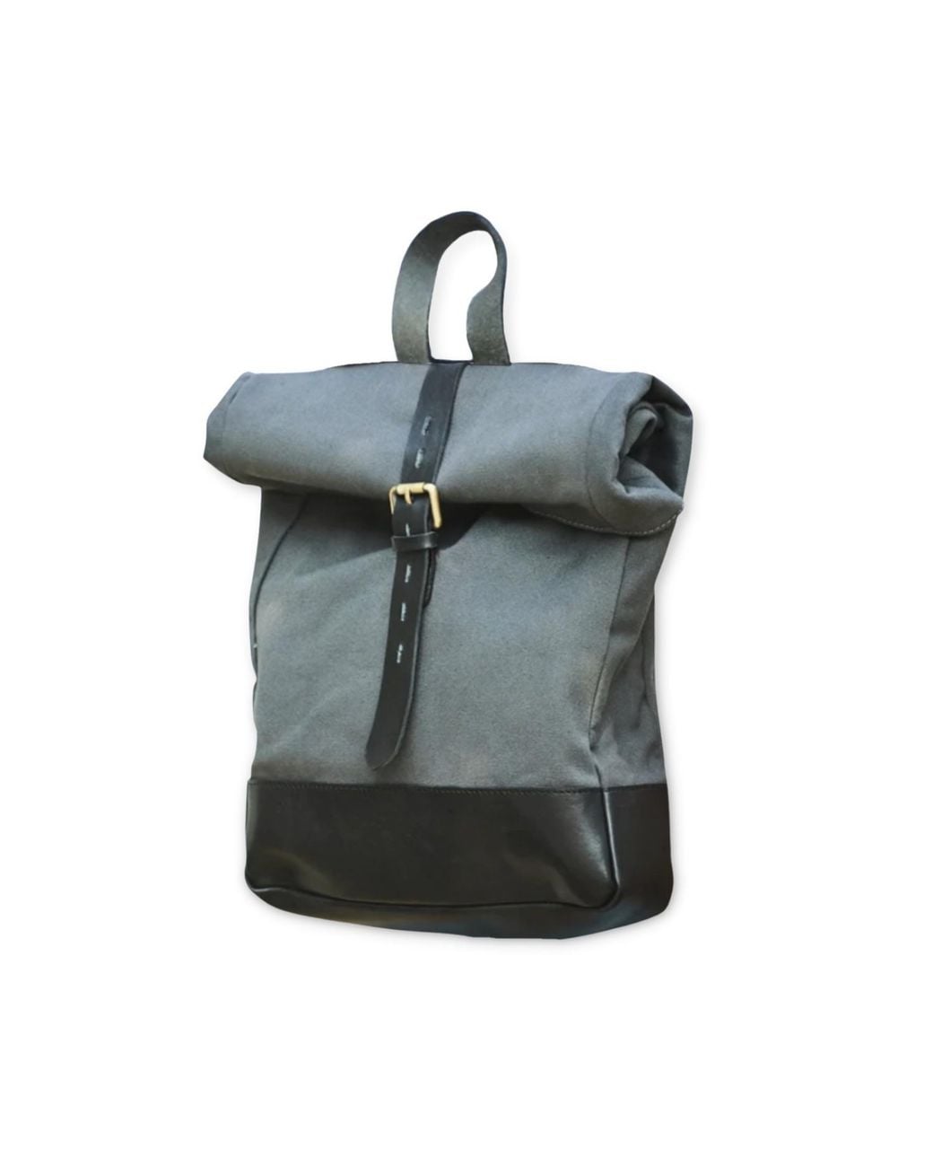 VIDA VIDA Blue Canvas & Leather Roll Top Backpack