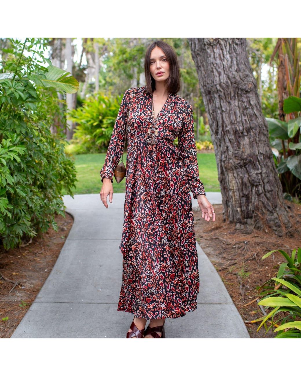 Jennafer Grace Brown Sasha Leopard Minaret Dress