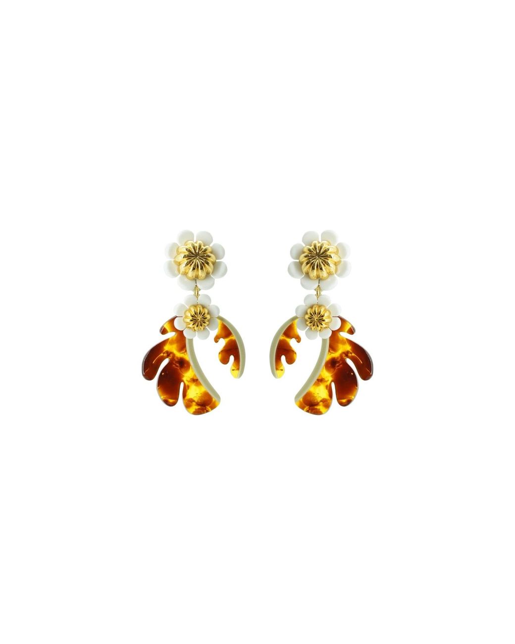 Gissa Bicalho Metallic Neutrals Handmade Acrylic Earring Cosmos Flower Caramel