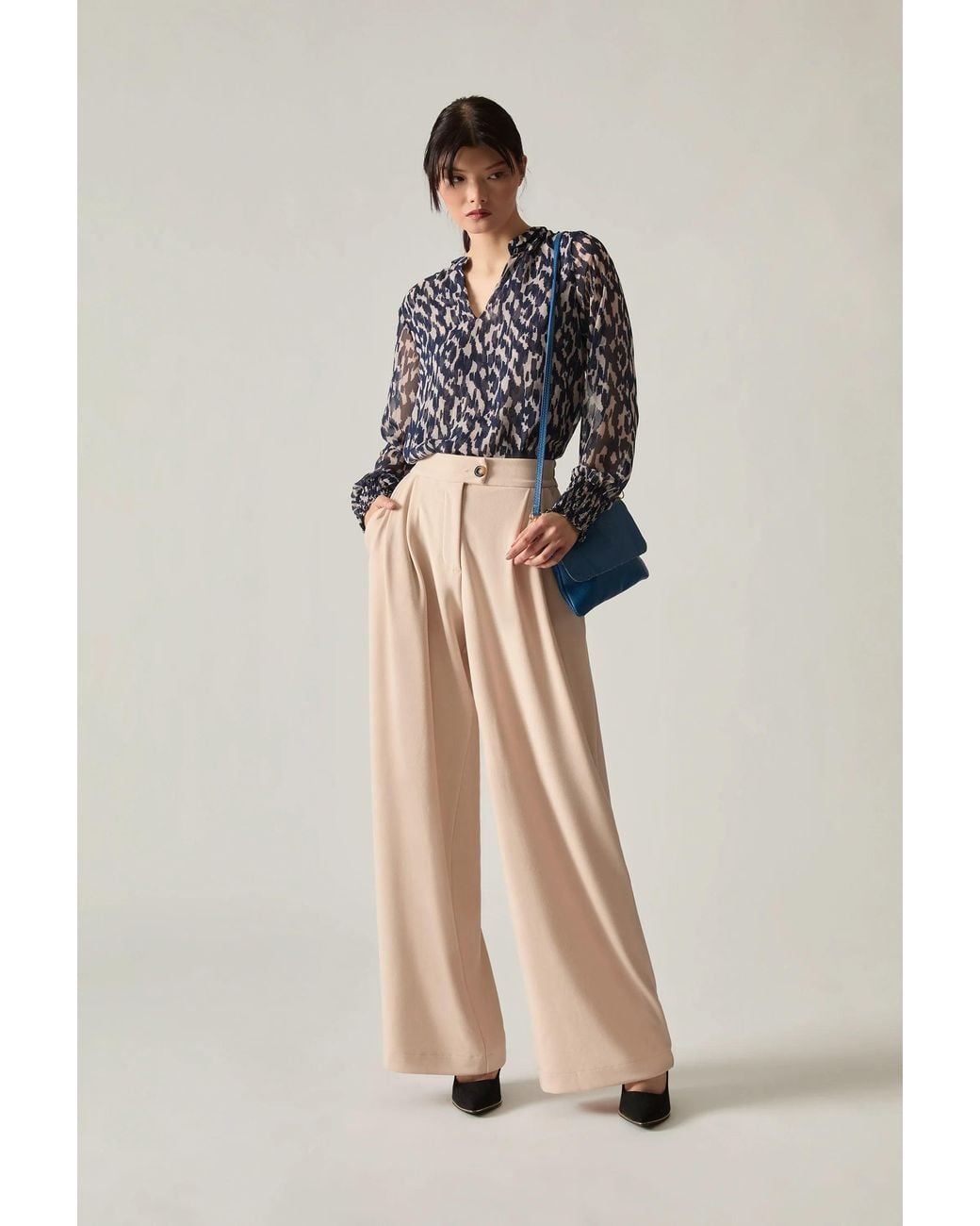 James Lakeland Natural Neutrals Cream Wide Leg Suit Trousers