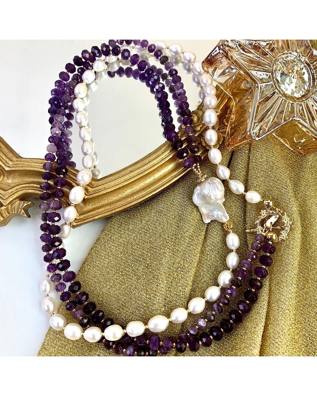 Farra White Amethyst With Freshwater Pearls Multi-Layers Necklace