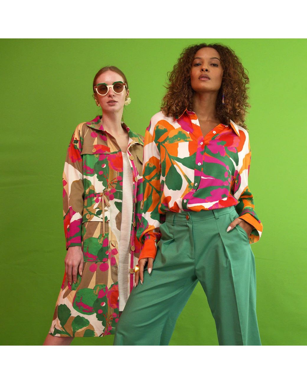 Lalipop Design Green Viscose Satin Button-Down Blouse