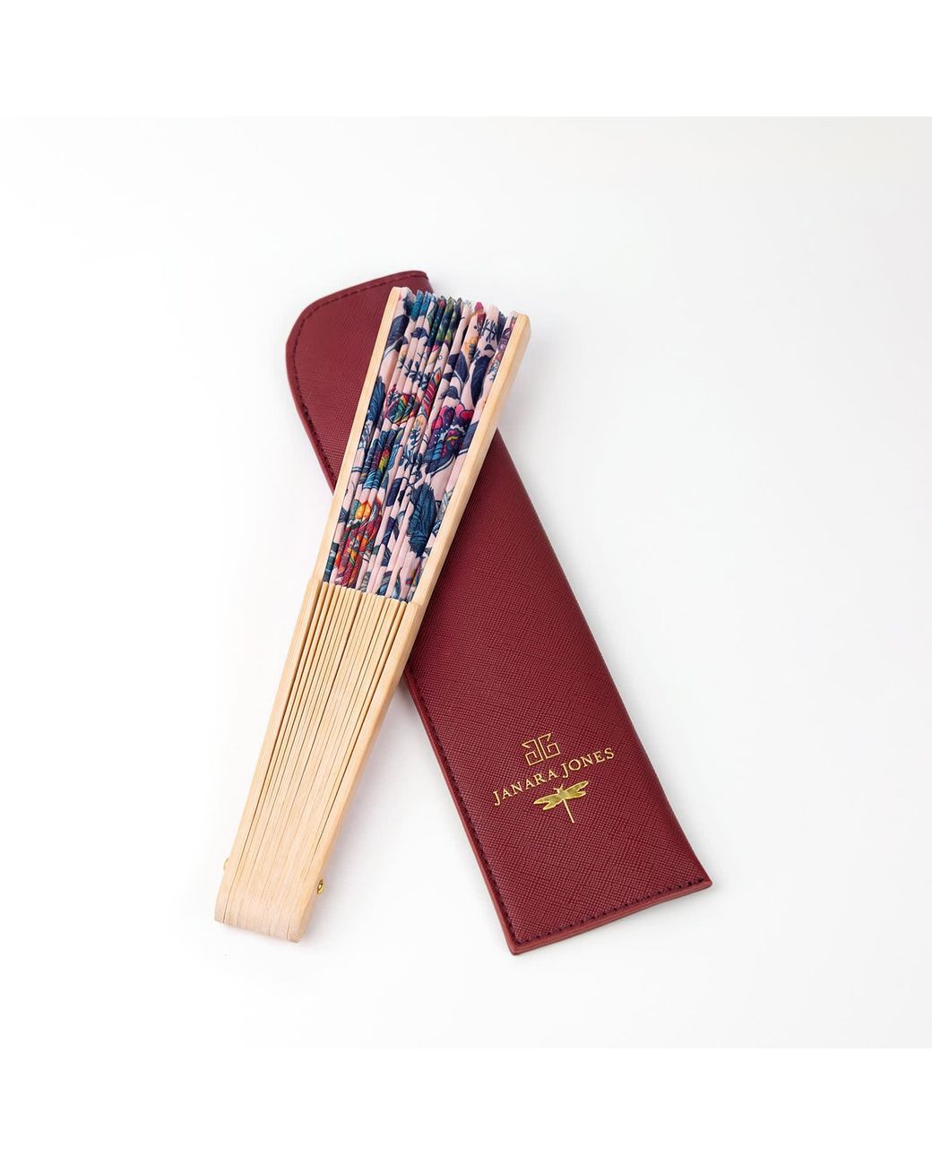 Janara Jones Red Miracle Garden Print Wooden Hand Fan