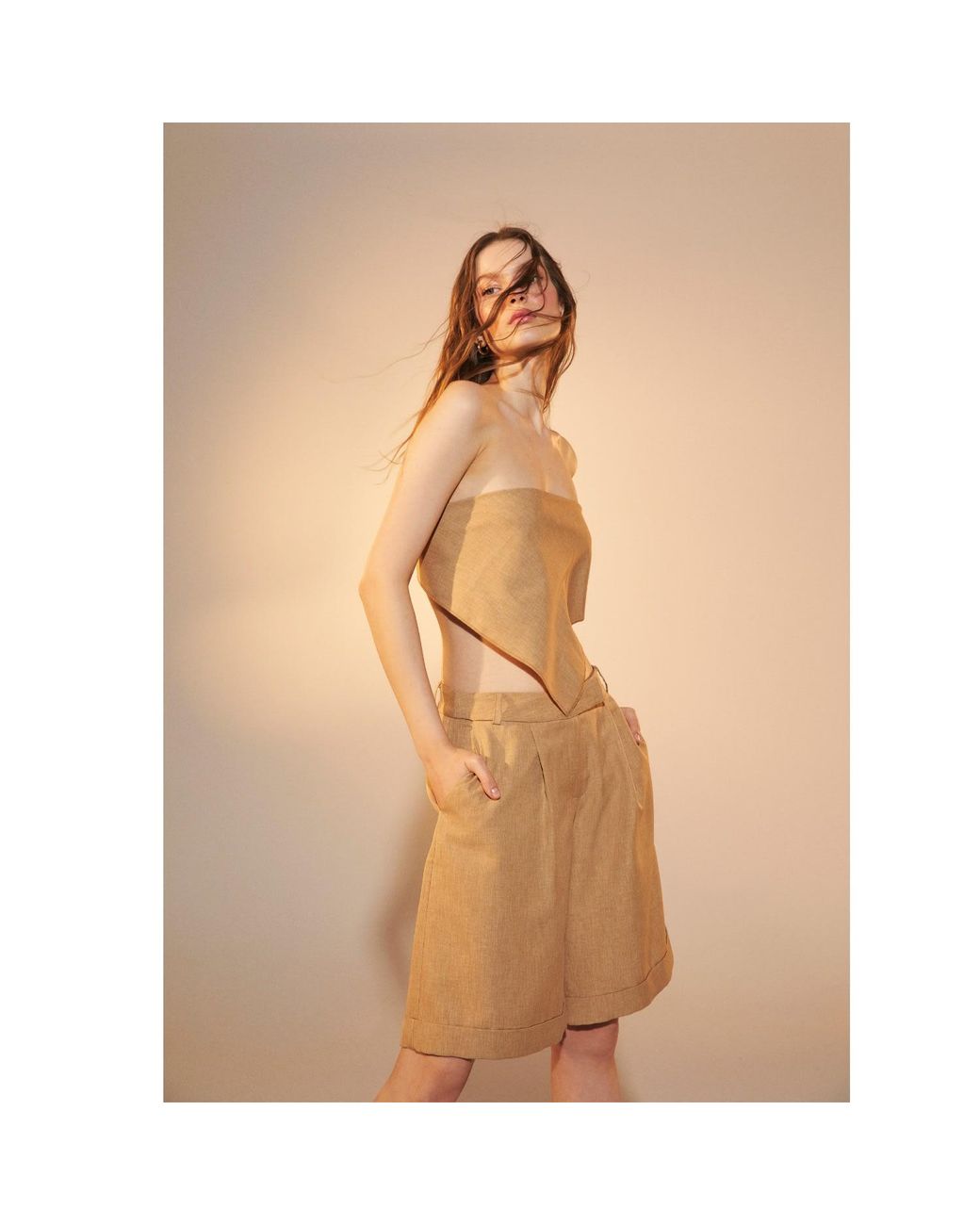 NAZLI CEREN Natural Marde Shorts In Almond Buff