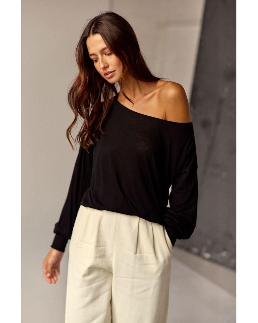 Marianne by Marie Jordane Black Selena Asymmetric Lyocell & Wool Sweater