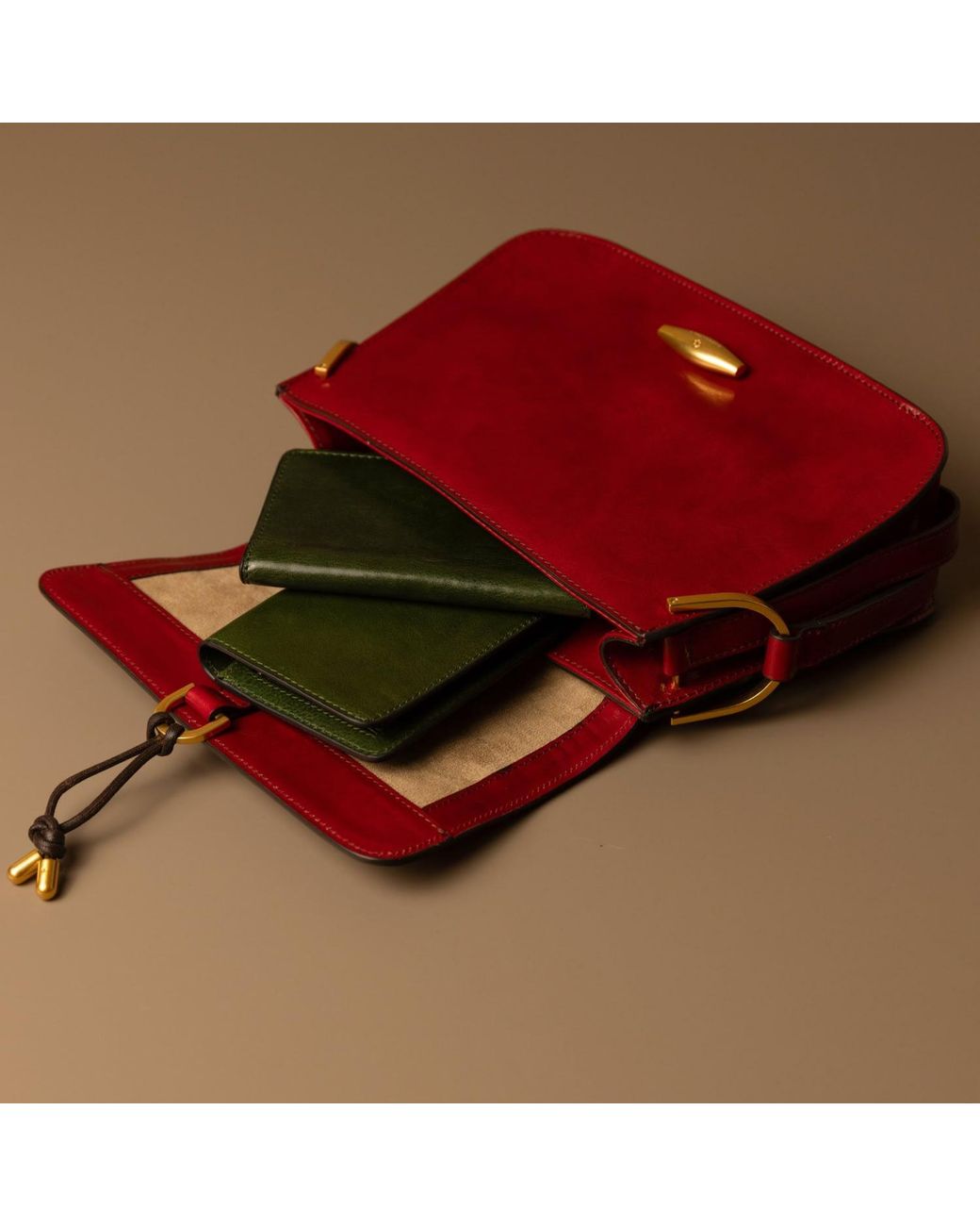 Time Resistance Red Leather Flap Bag For