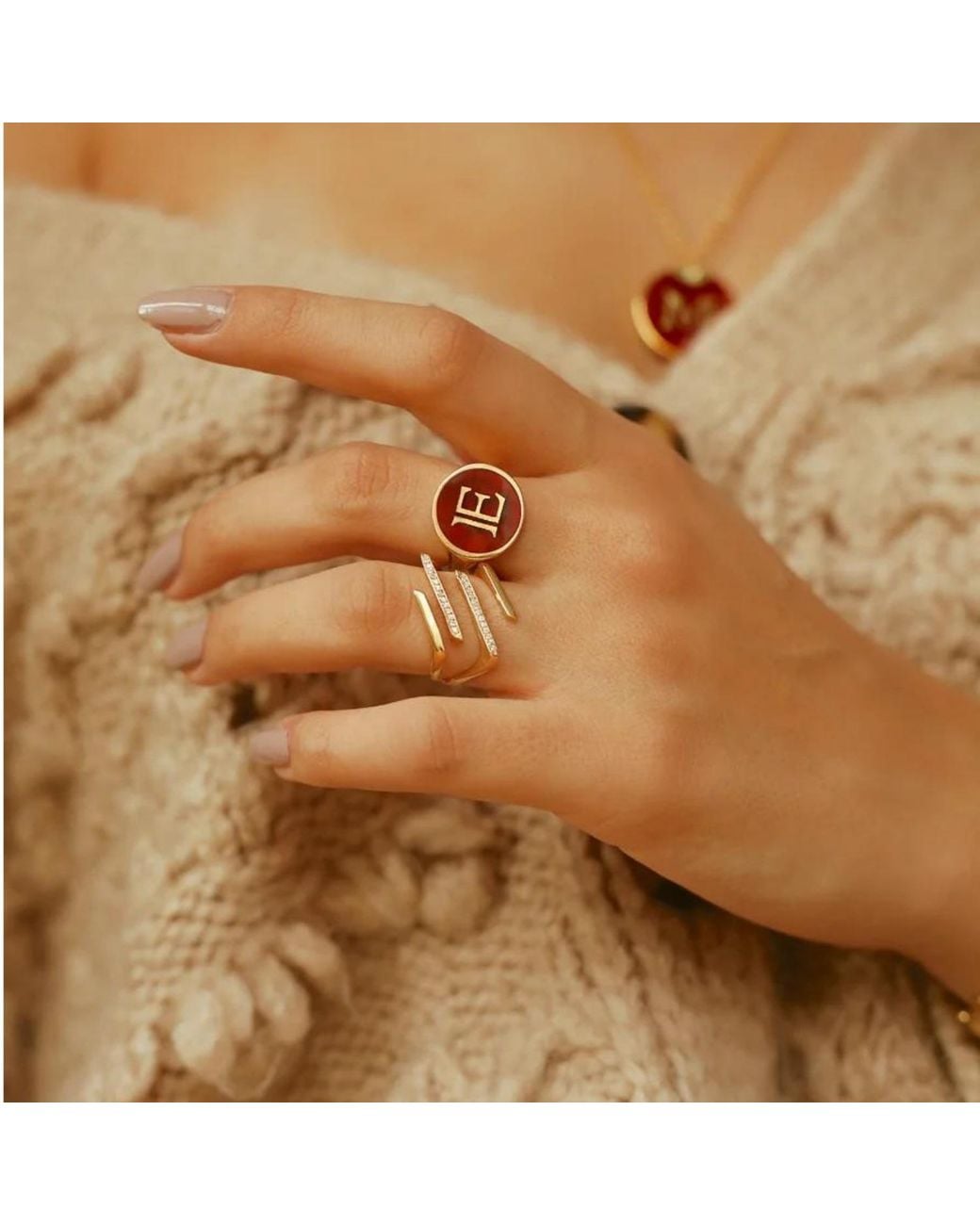 LINYA JEWELLERY Metallic Open Wrap Adjustable Bypass Ring