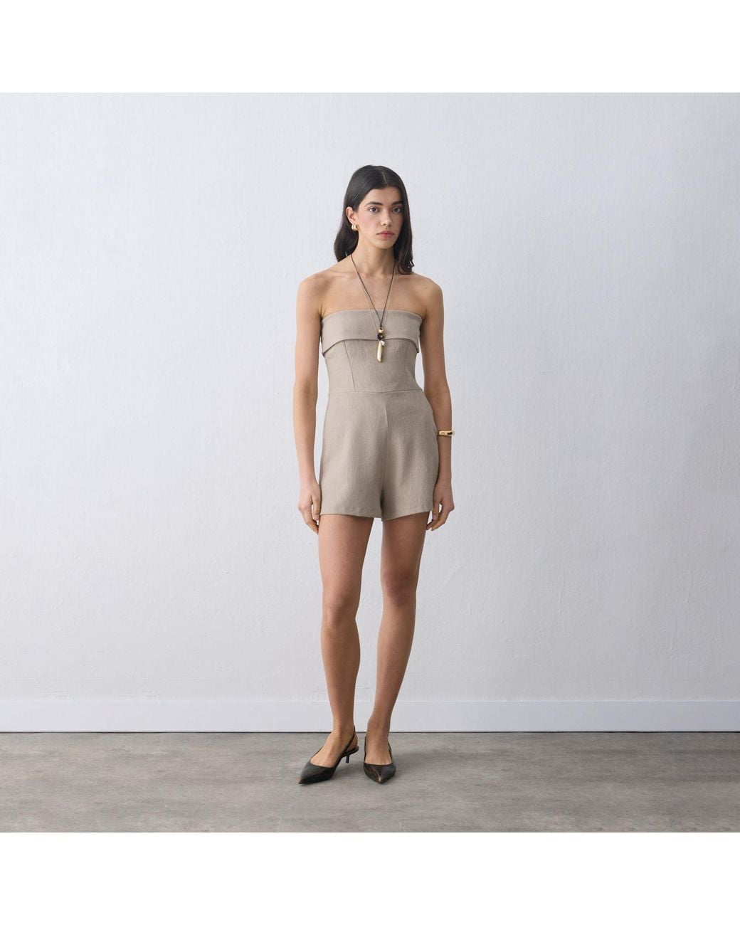 Thisisu Collection Gray Neutrals Aira Strapless Mini Romper Short Jumpsuit