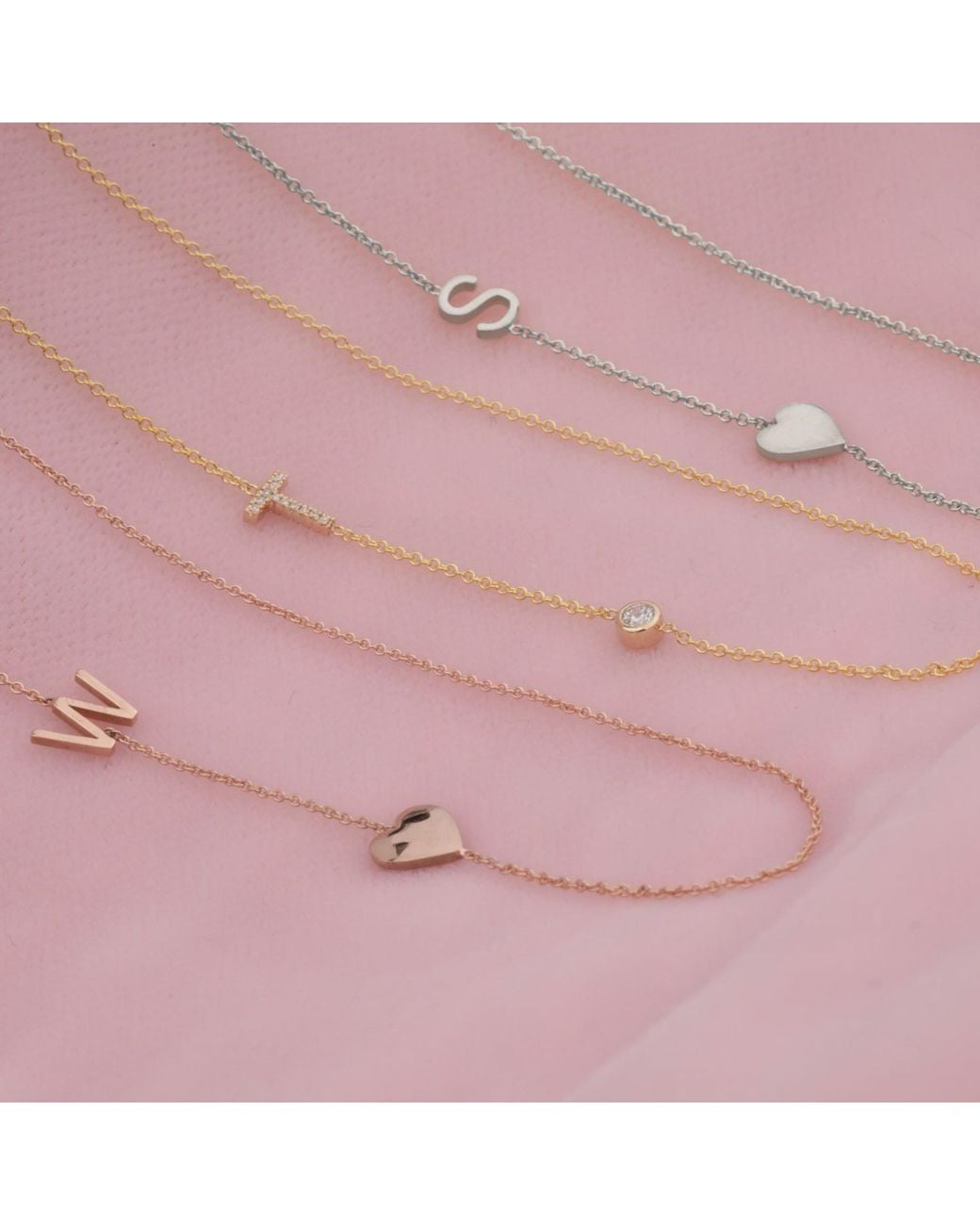 Maya Brenner Metallic Monogram Necklace With Heart 14K