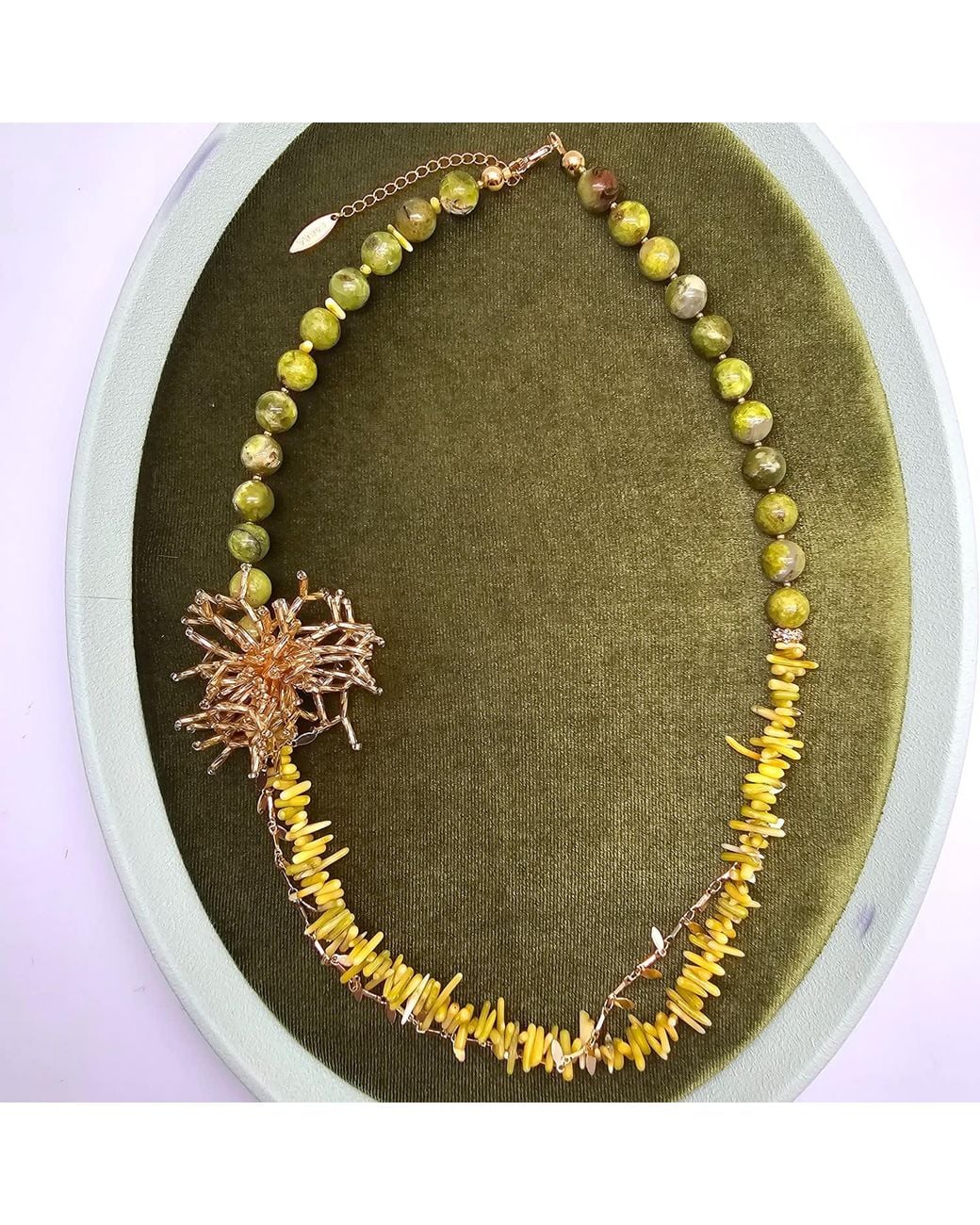 Farra Metallic Boho Chic Opal And Bamboo Coral With Removable Pin Necklace