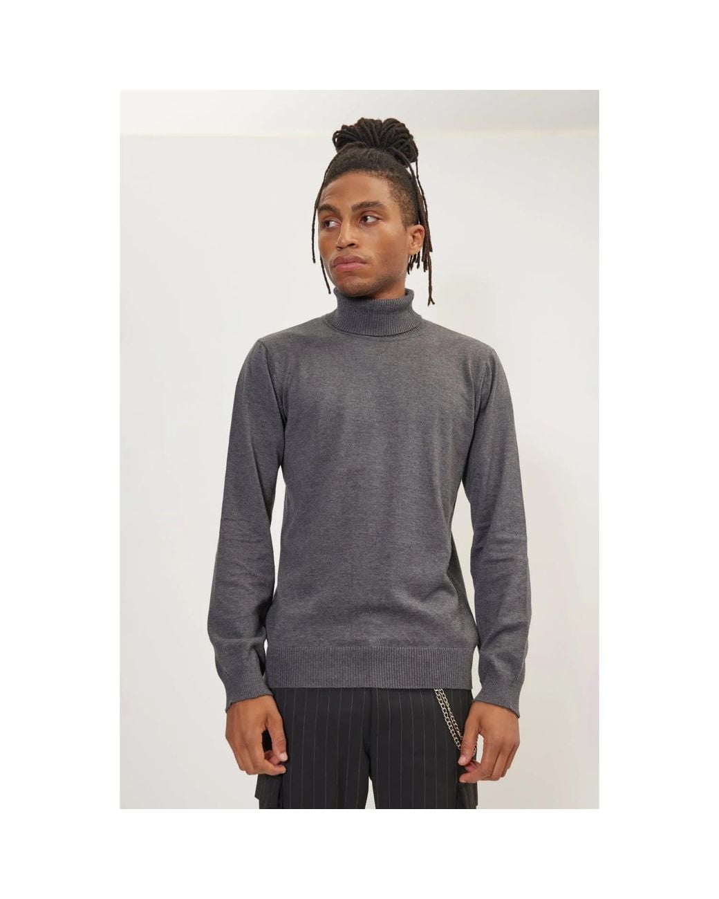 Ron Tomson Gray Rollneck Knit Sweater for men