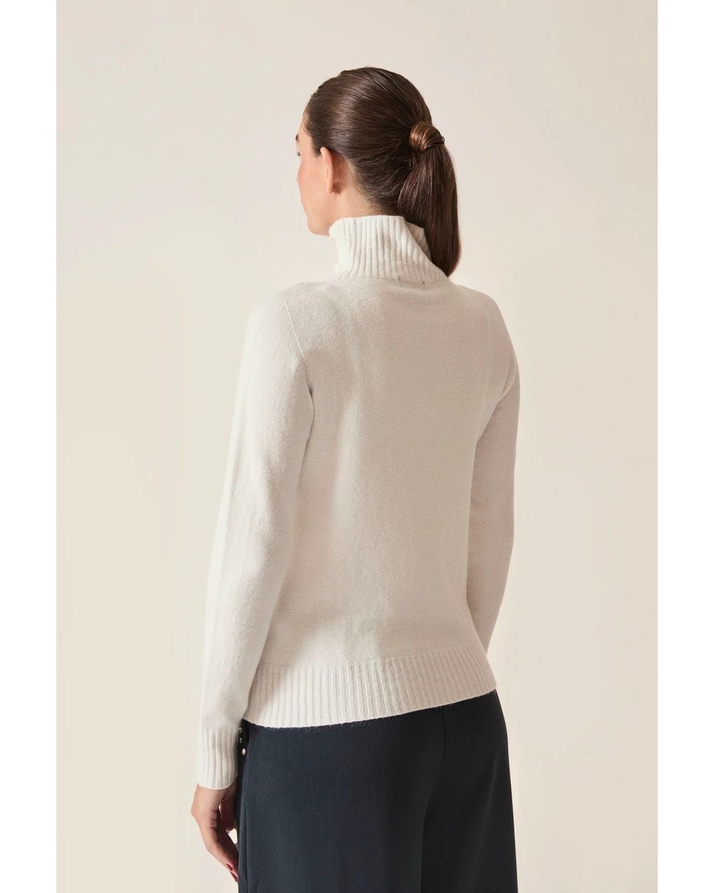 James Lakeland White Cream Pearl-Embellished High-Neck Jumper