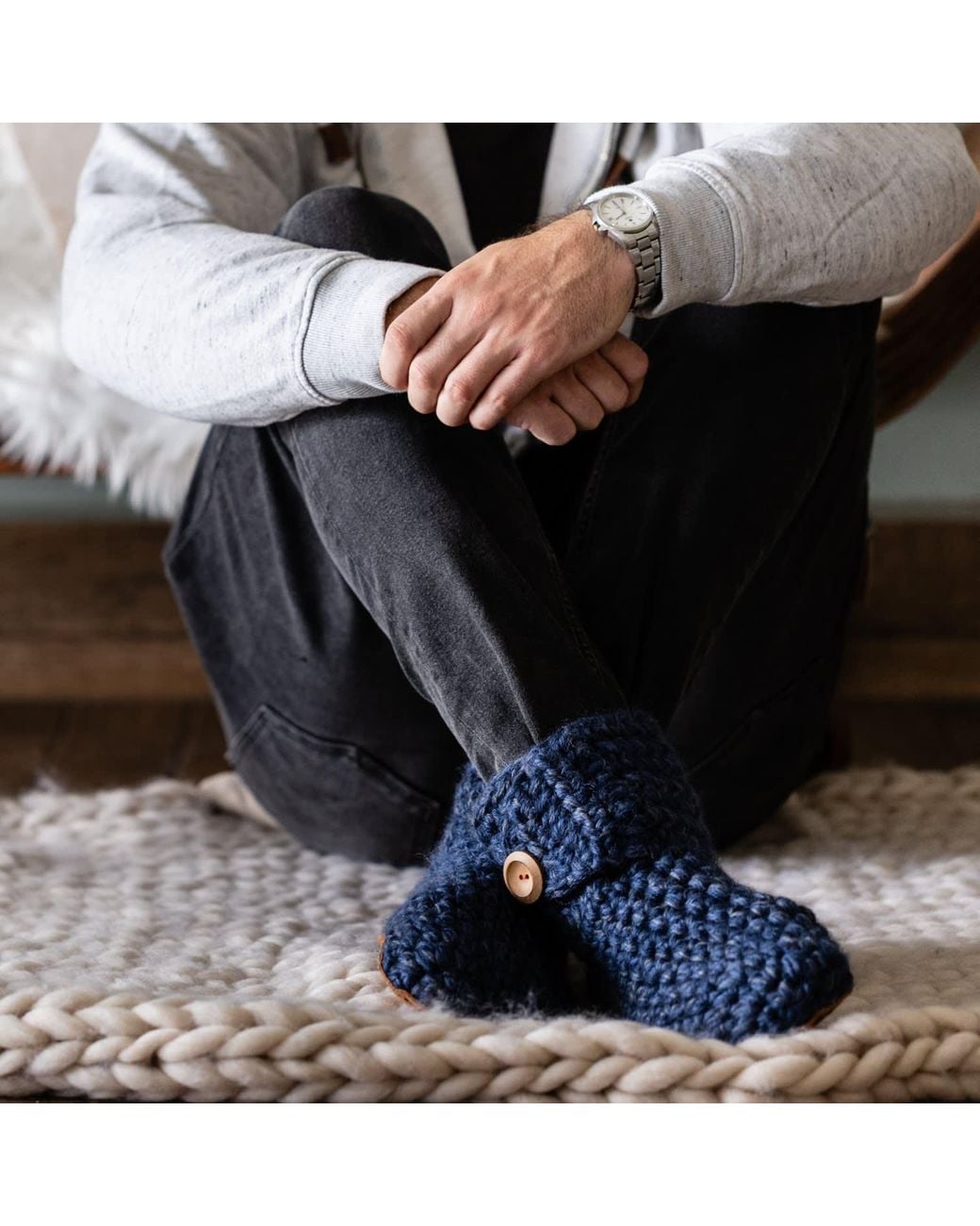Kingdom of Wow Blue Extra Cozy Boot Wool Slippers For
