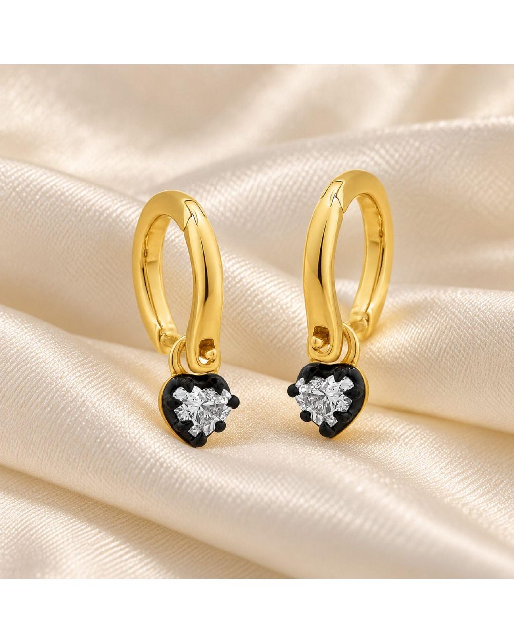 Artisan Metallic 14K Heart Diamond Drop Hoop Earrings