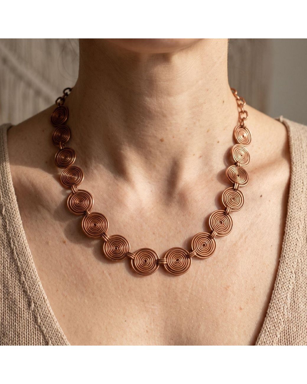 Anatoliacraft Brown Copper Spiral Statement Necklace