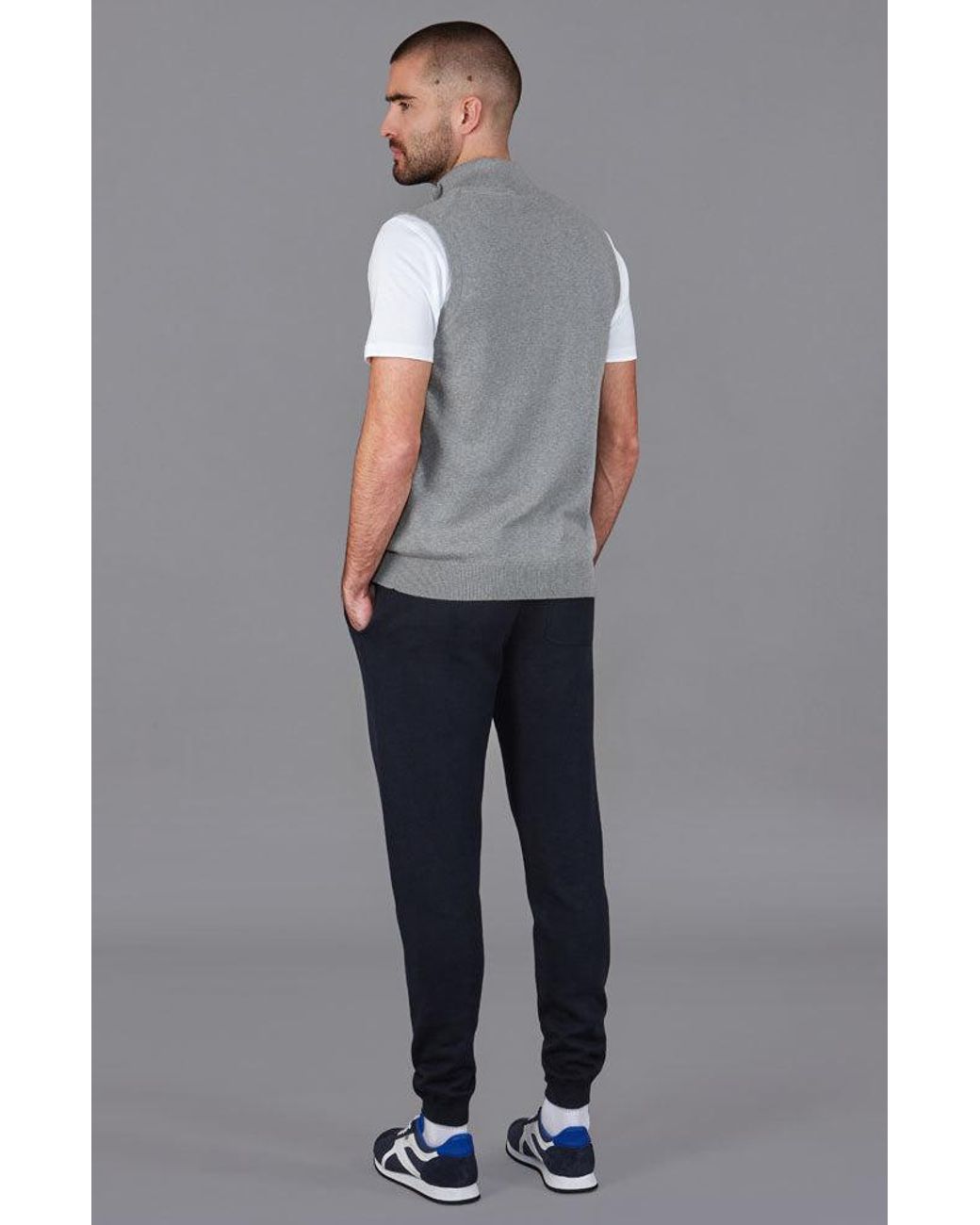 Paul James Knitwear Gray Lightweight Cotton Zip Through Andrew Gilet for men