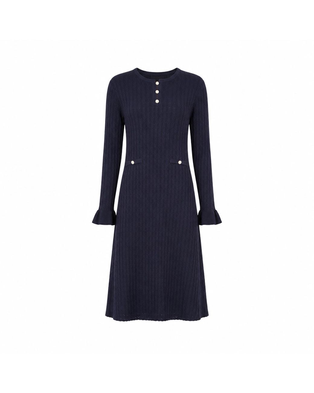 Yumi' Blue Viscose Knitted Midi Dress With Buttons