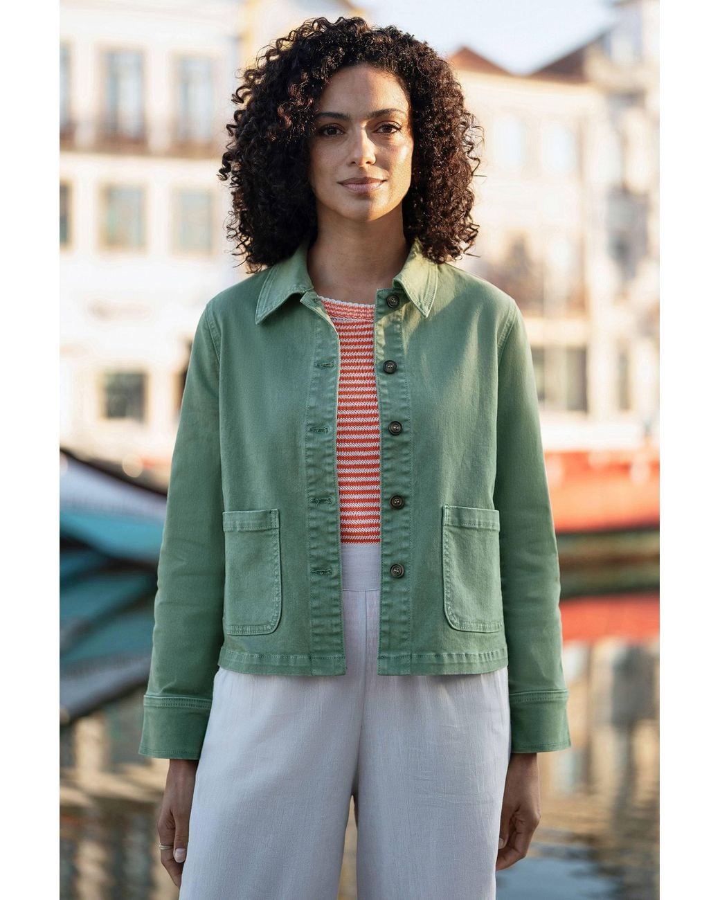 Yumi' Green Canvas Jacket With Patch Pockets