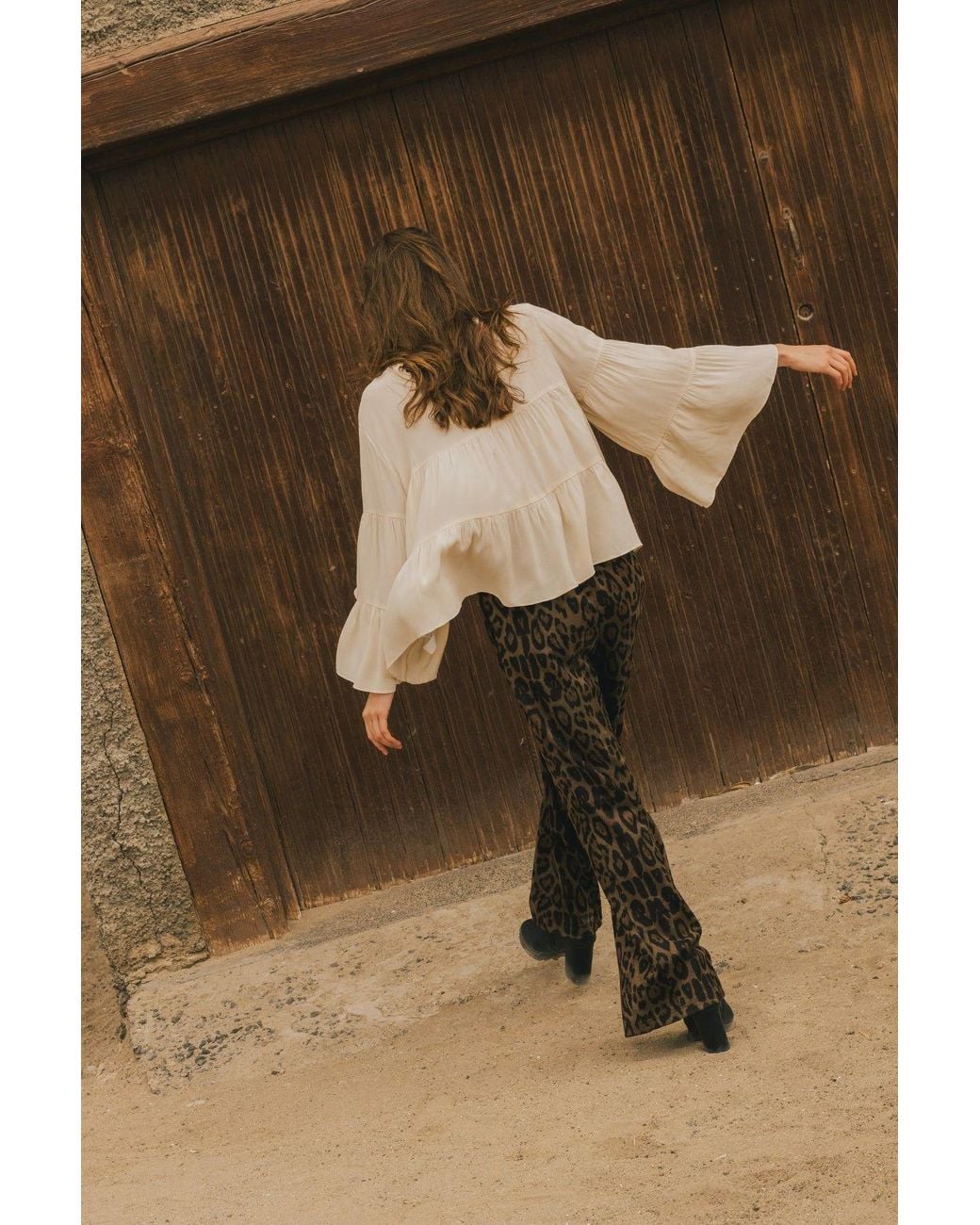 Traffic People Gray Bet Lynch Lives Leopard Print Edith Wide Leg Trousers