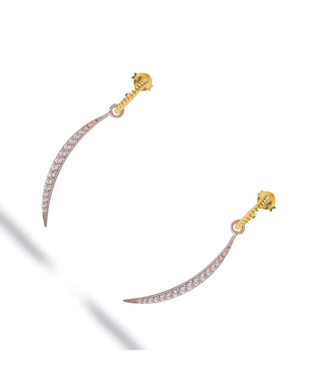 Ebru Jewelry Metallic Luminous Arc Mixed Metal Pave Zircon Drop Earrings