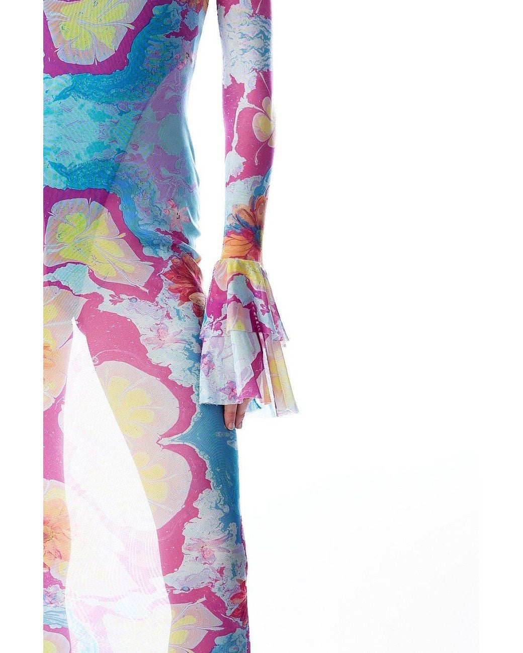 No'design White Sheer Midi Dress With Ruffled Sleeves