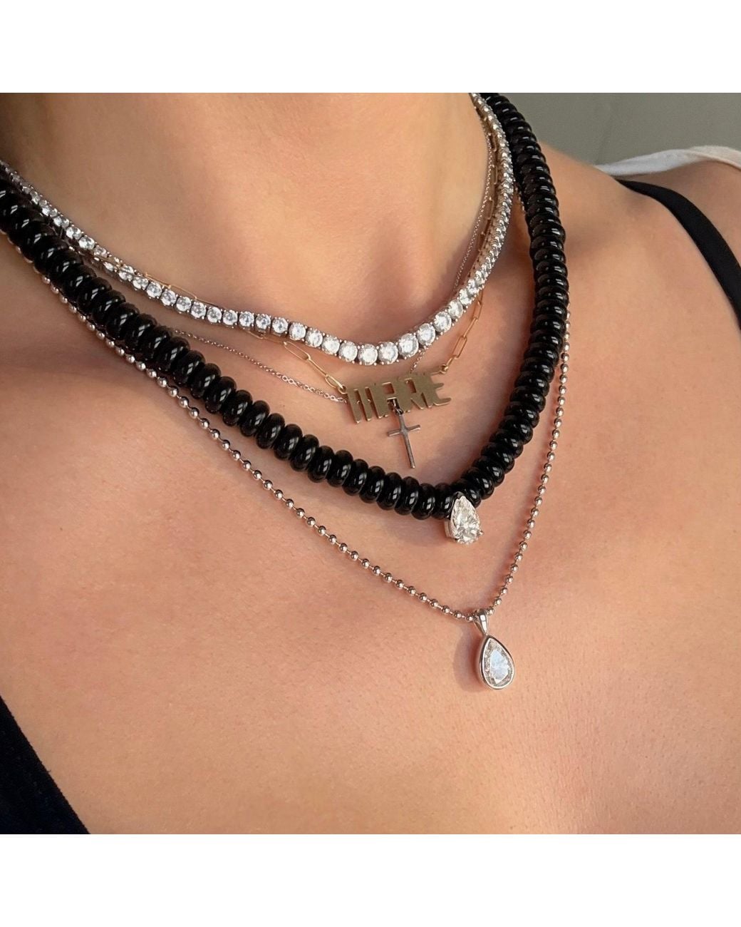 Leni James Black The Sloane Agate And Moissanite Necklace