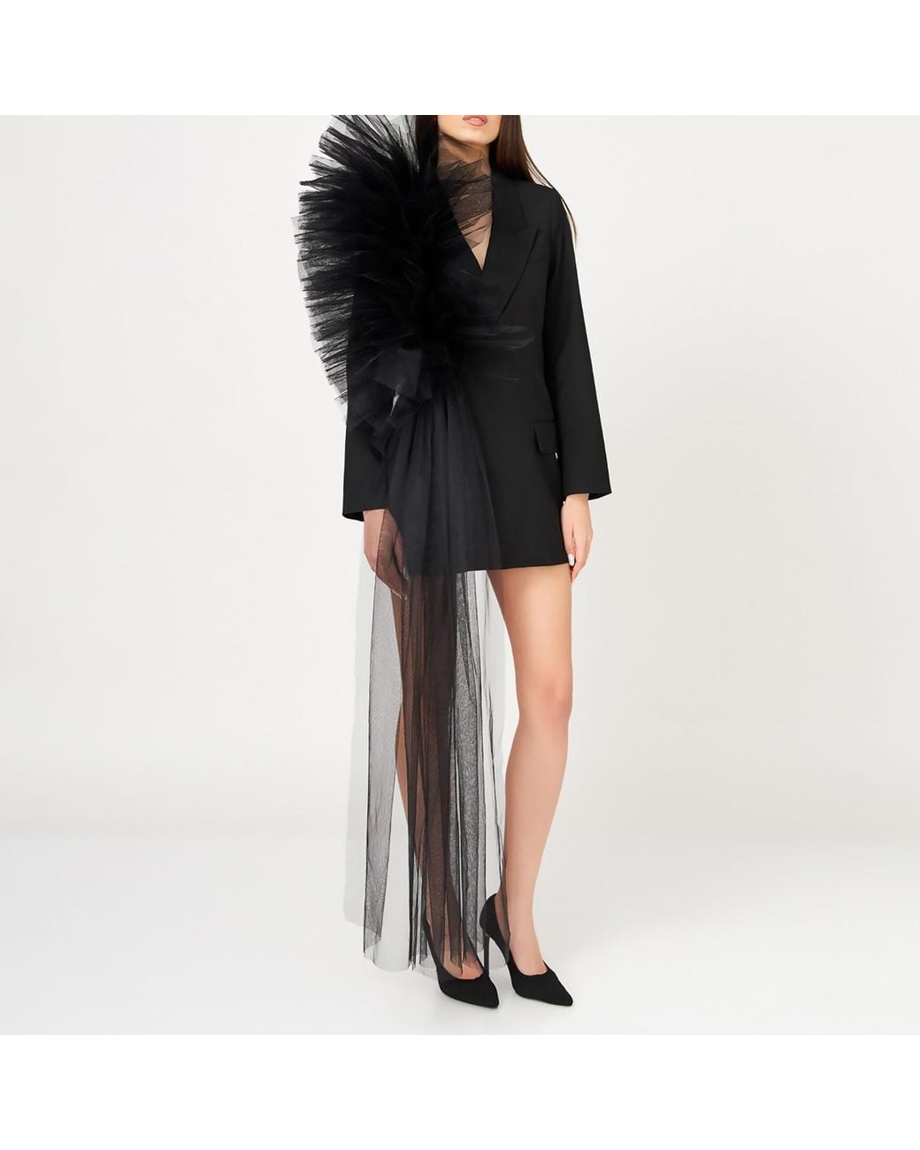 LIA ARAM Black Tulle-Deconstructed Blazer