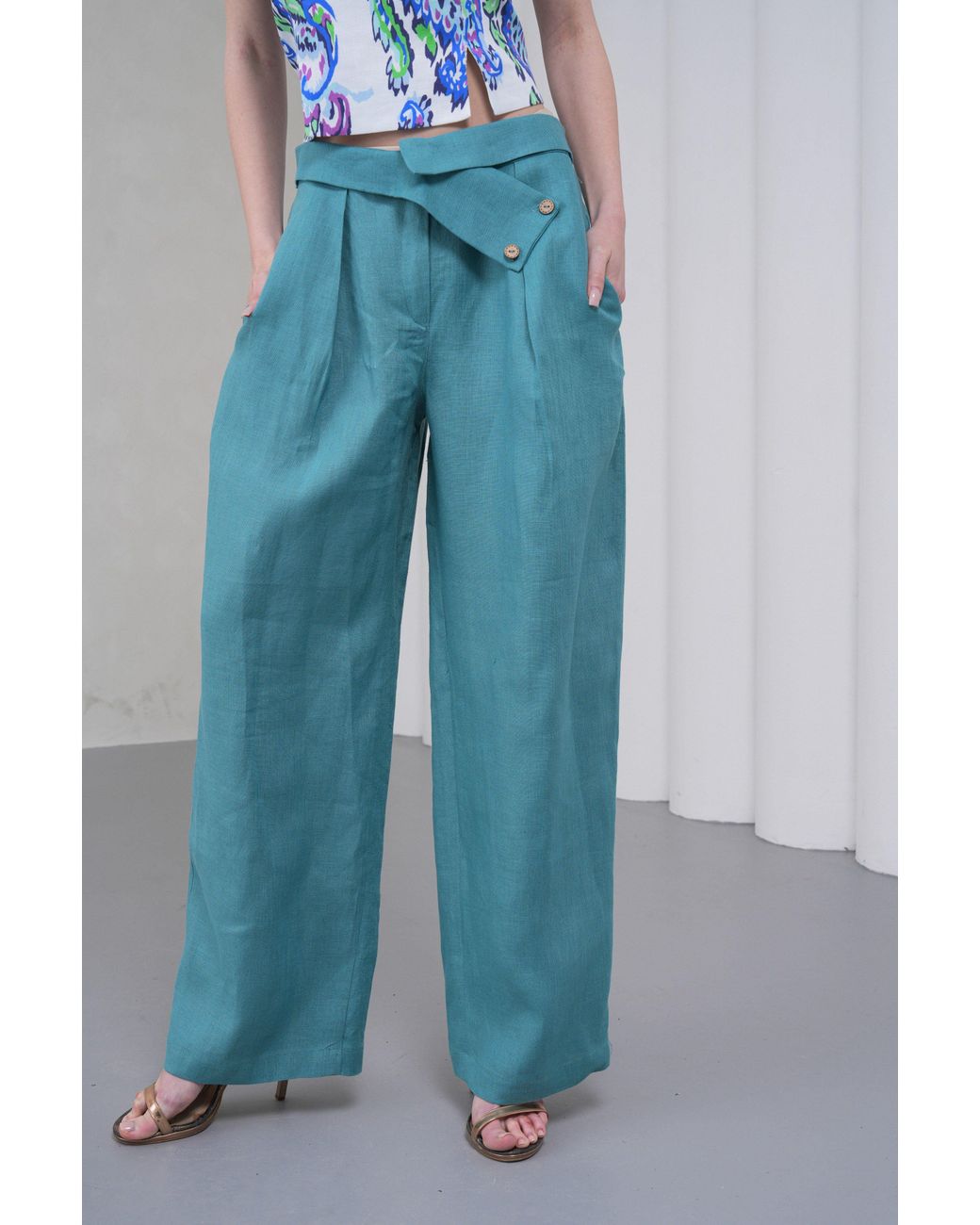 Lumina Eligma Blue The Wrapline Linen Trouser