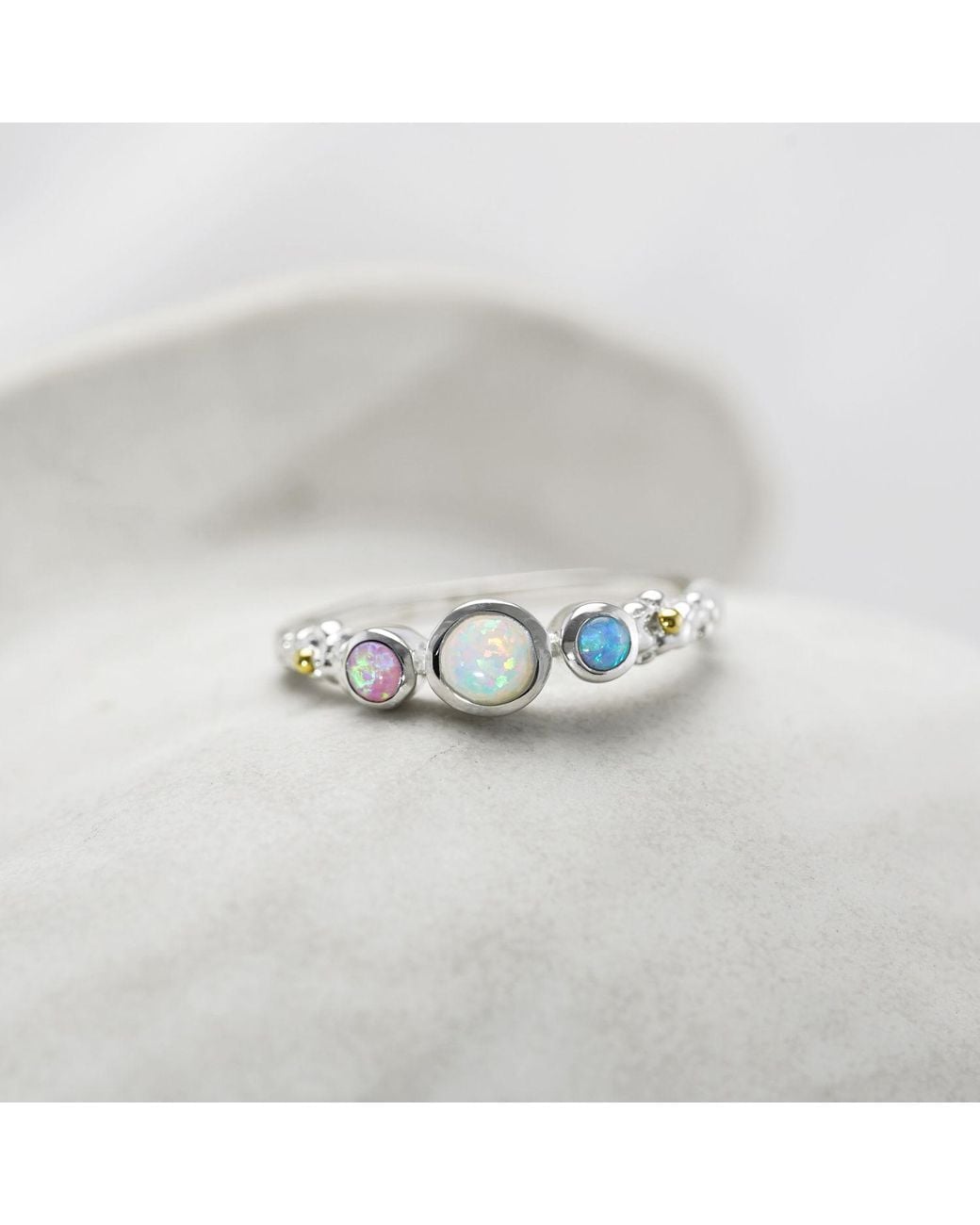 Isla Silver Blue Dainty Three Opal Ring
