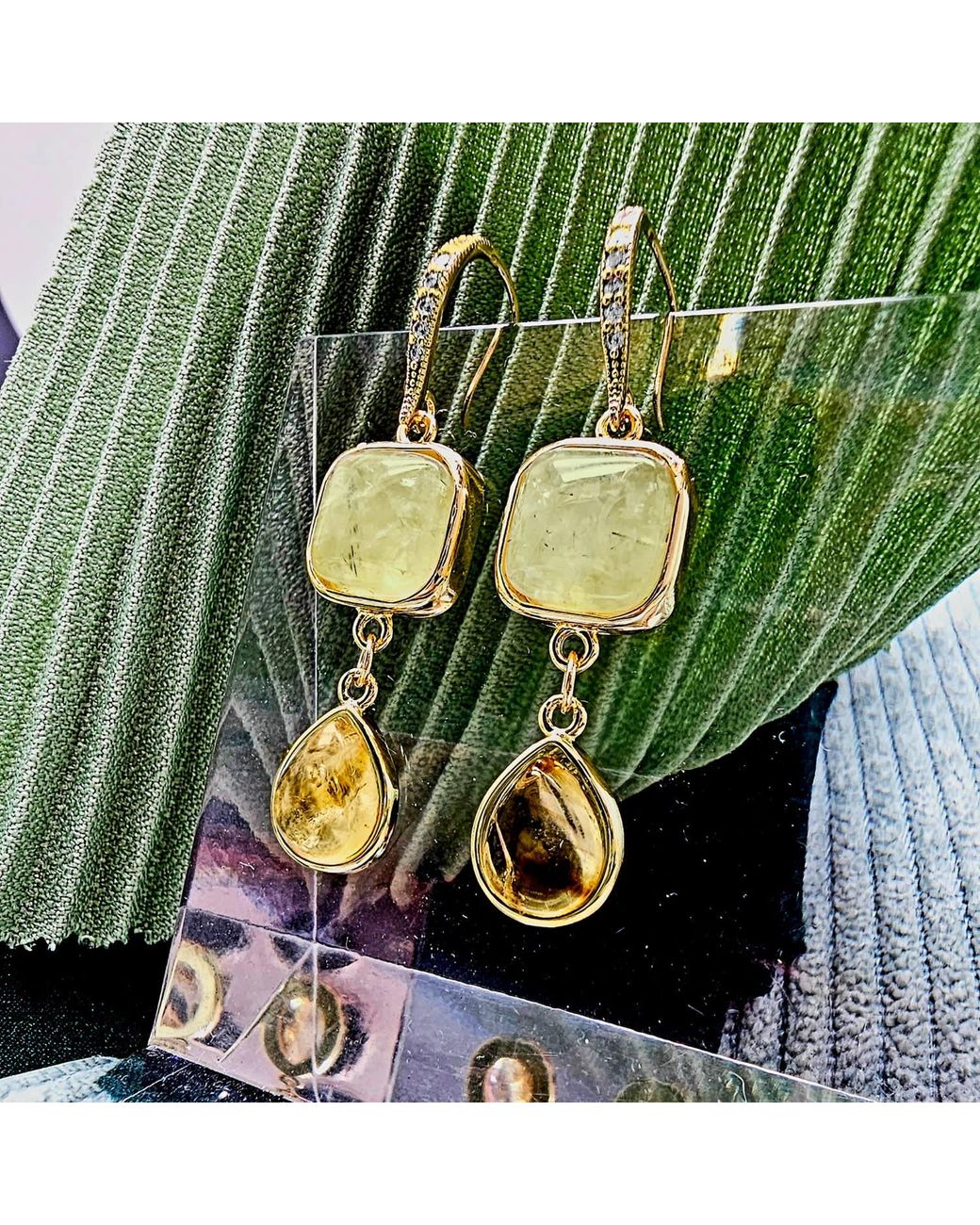Farra Metallic Prehnite With Teardrop Cotrine Dangle Earrings