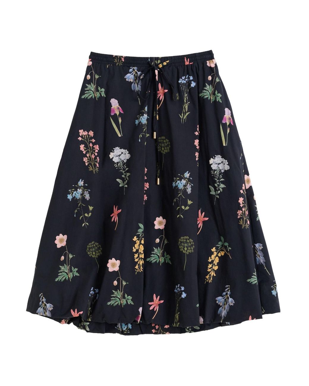 Louche Blue Dixie Flower Press Print Balloon Hem Midi Skirt