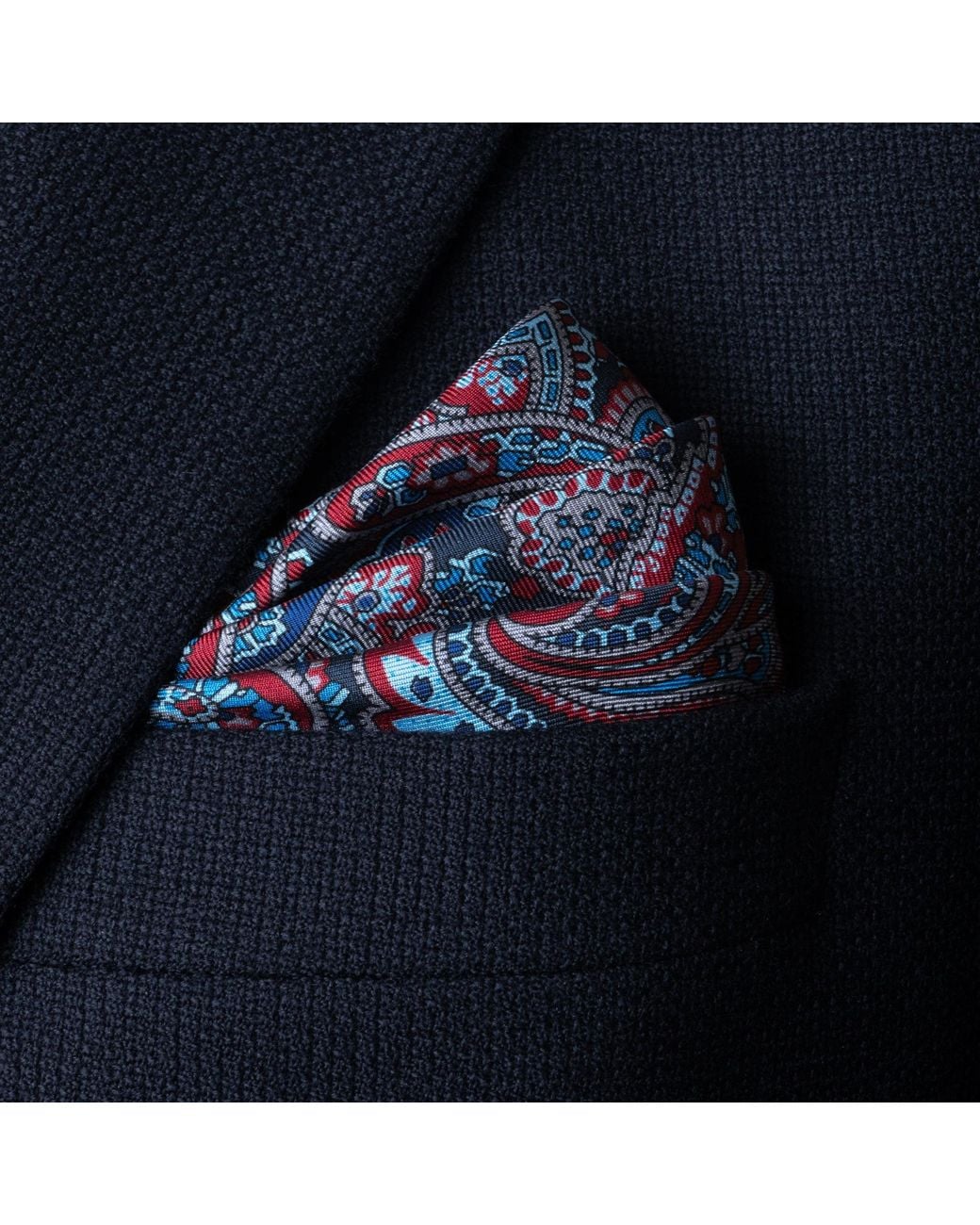Otway & Orford Blue 'Cypress' Paisley Silk Pocket Square for men