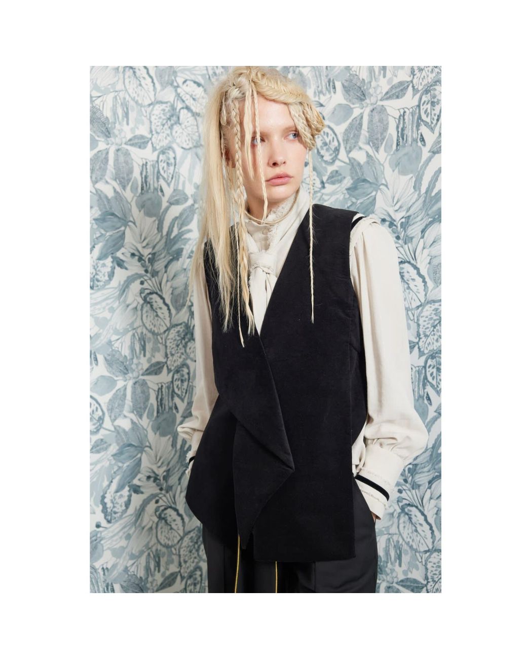 Julia Allert Black Longline Asymmetric Wrap Velvet Vest –