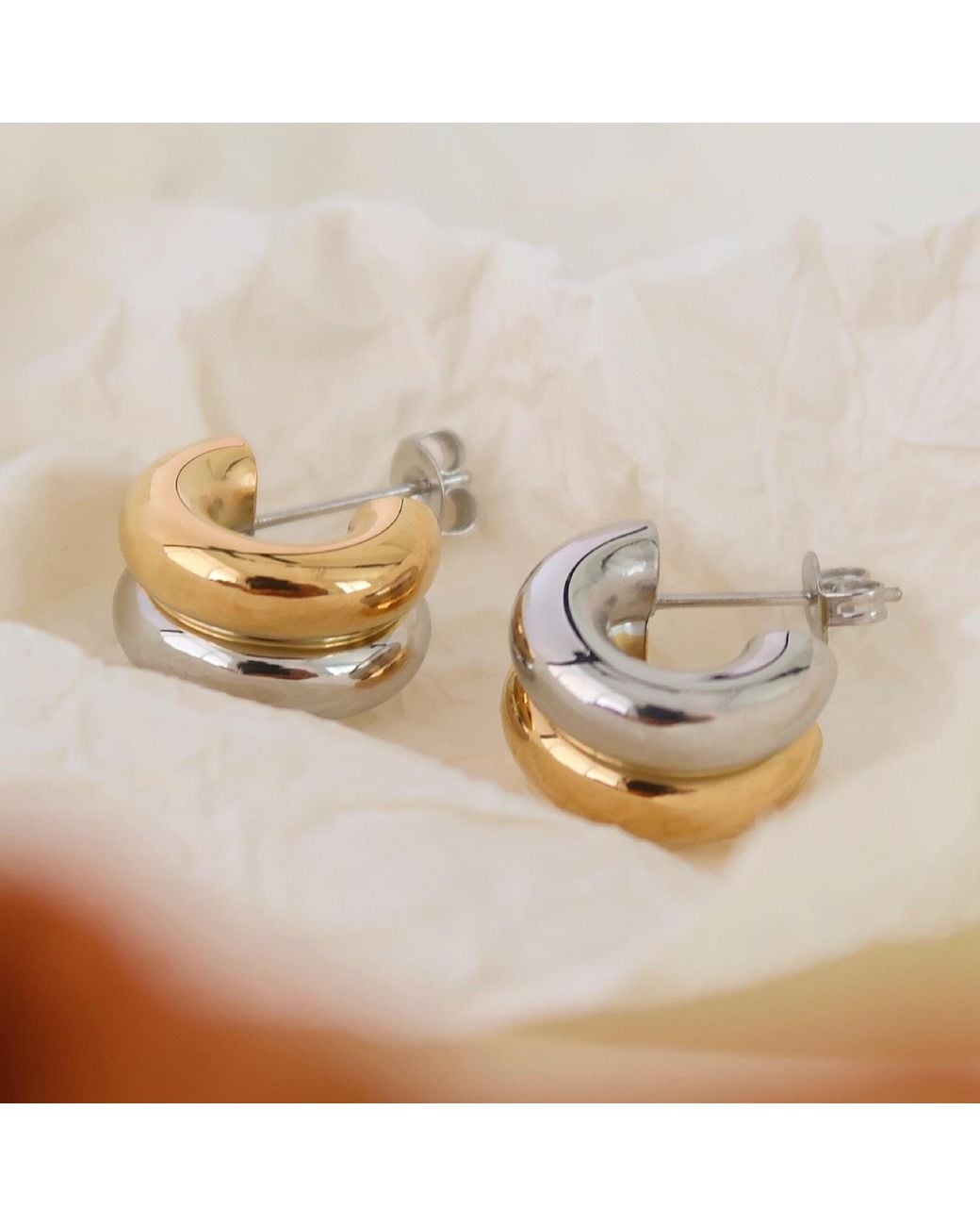 Miss Cecilia Metallic And Double Tone Small Hoops