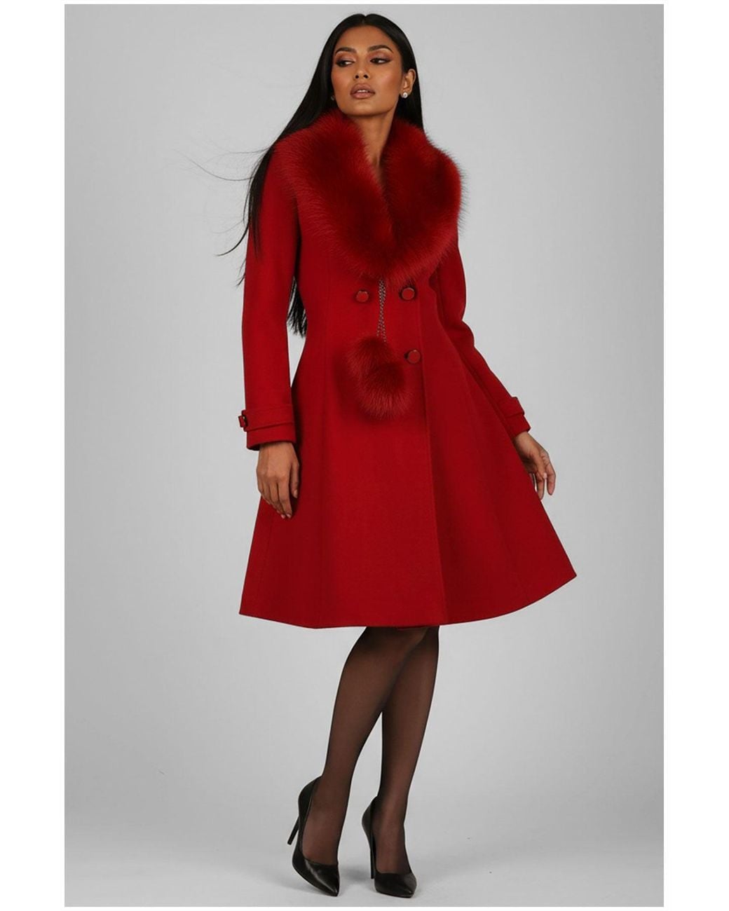 Luna Fashion House Red Wool Coat With Fur Collar, Lucy