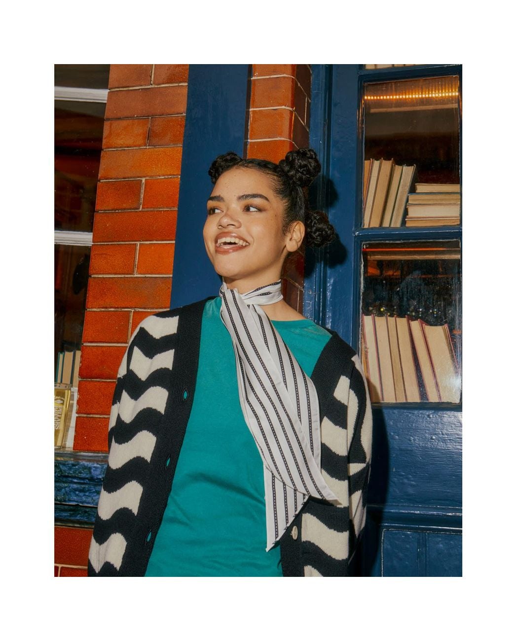 INGMARSON Blue Star Striped Silk Neck Scarf