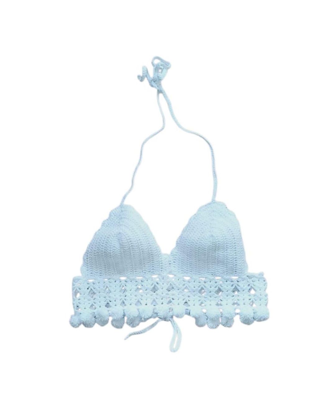 Springmoonatelier Blue Summer Beach Crochet Strappy Knit Boho Strappy Crop Small