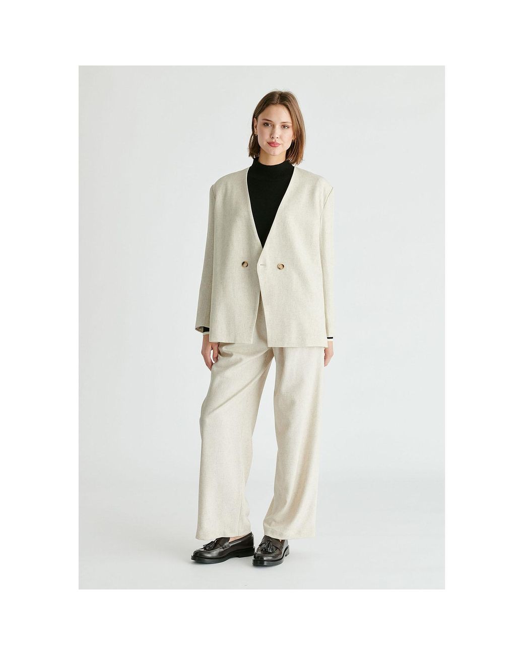 Paisie Natural Neutrals Drop Shoulder Double Breasted Blazer