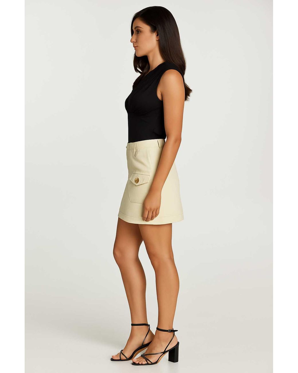Conquista Natural Neutrals Cotton-Elastane Gabardine Utility Skirt
