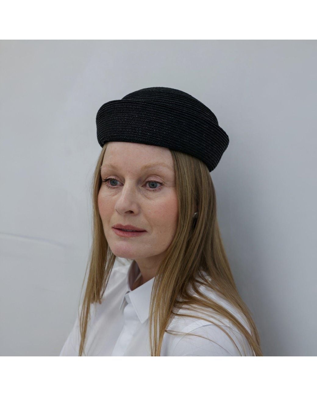 London Atelier Byproduct Blue Straw Pillbox Hat