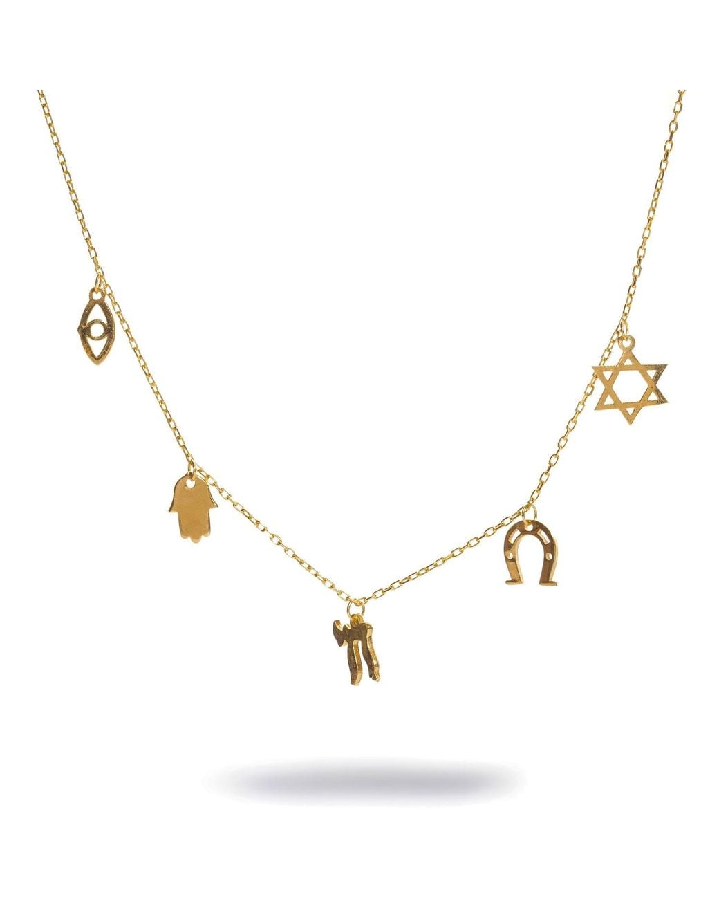 Ebru Jewelry Metallic Five Guardians Star Of David Protection Charm Necklace