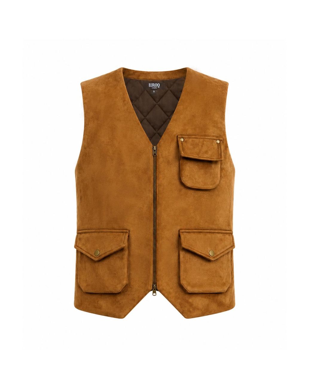 Luroq London Brown Padded Suede Gilet for men