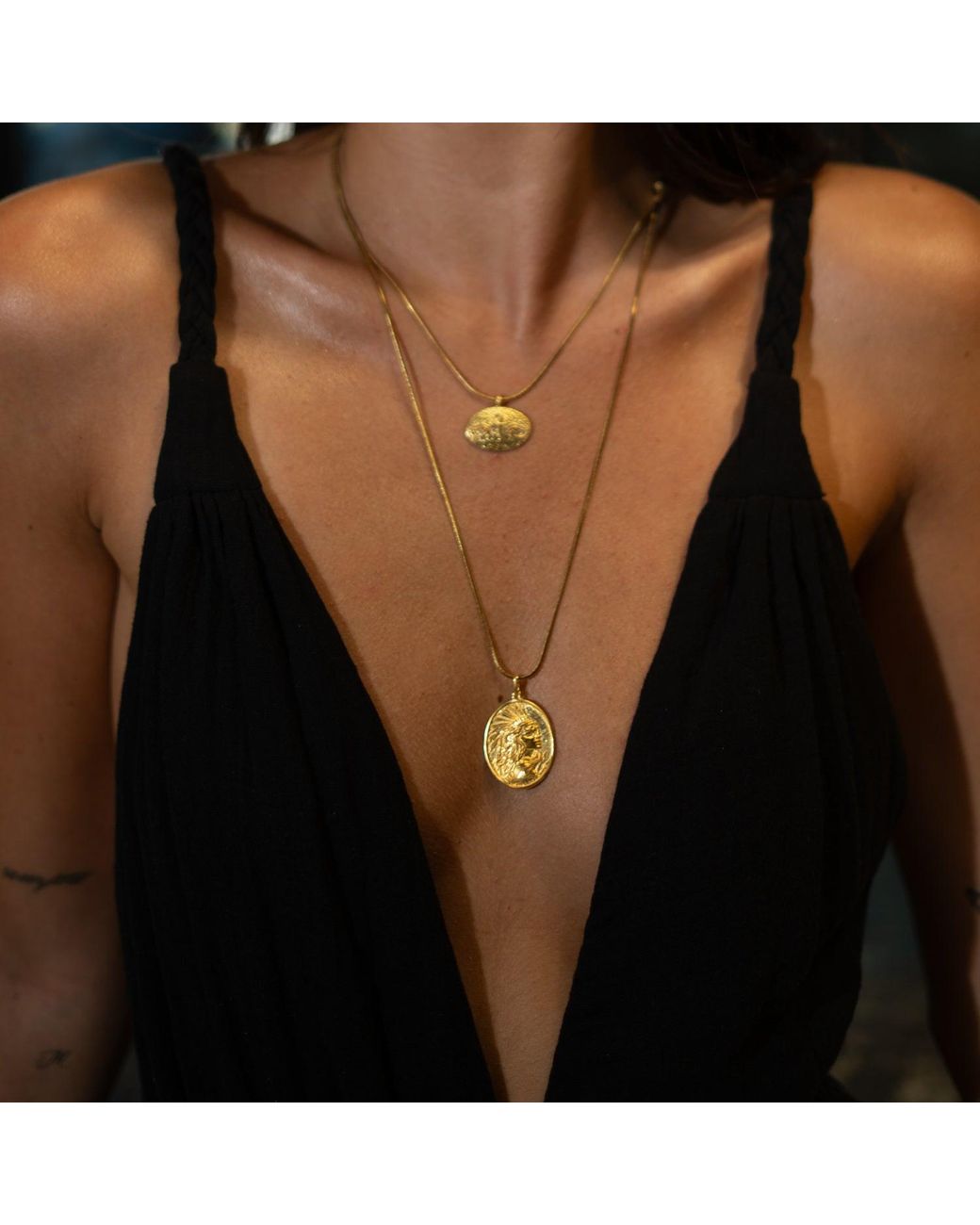 Ebru Jewelry Metallic Golden Warrior Goddess Medallion Necklace