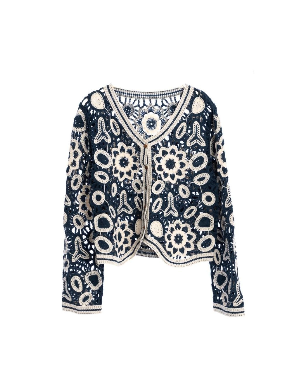 Saachi Blue Floral Lace Crochet Short Jacket