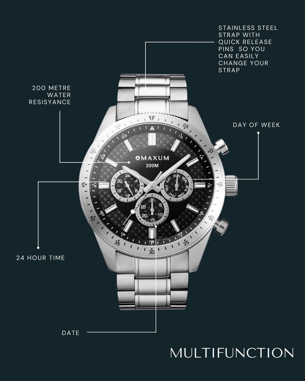 Maxum Metallic Lansdowne Multifunction Watch for men