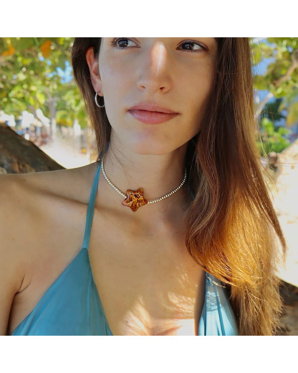Mineralgems•Studio Brown Mini Pearl Choker With Obsidian Star