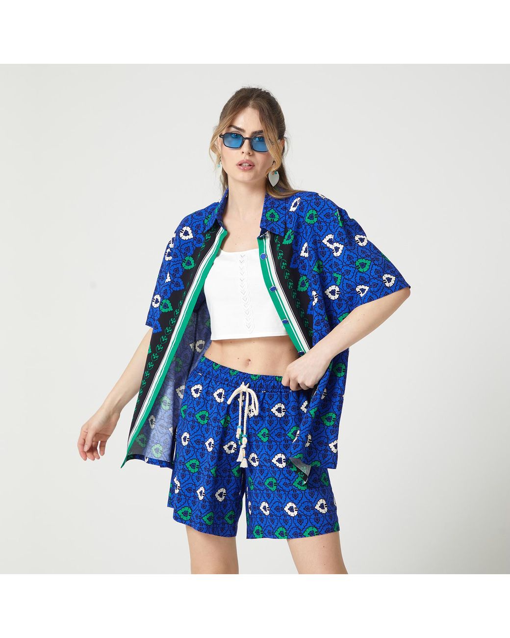 Lalipop Design Blue Abstract Print Viscose Short