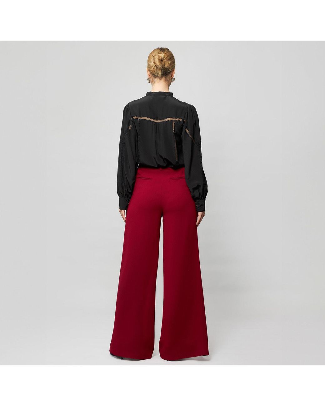 Solgo Atelier Red Dina Wide Leg Crepe Pant