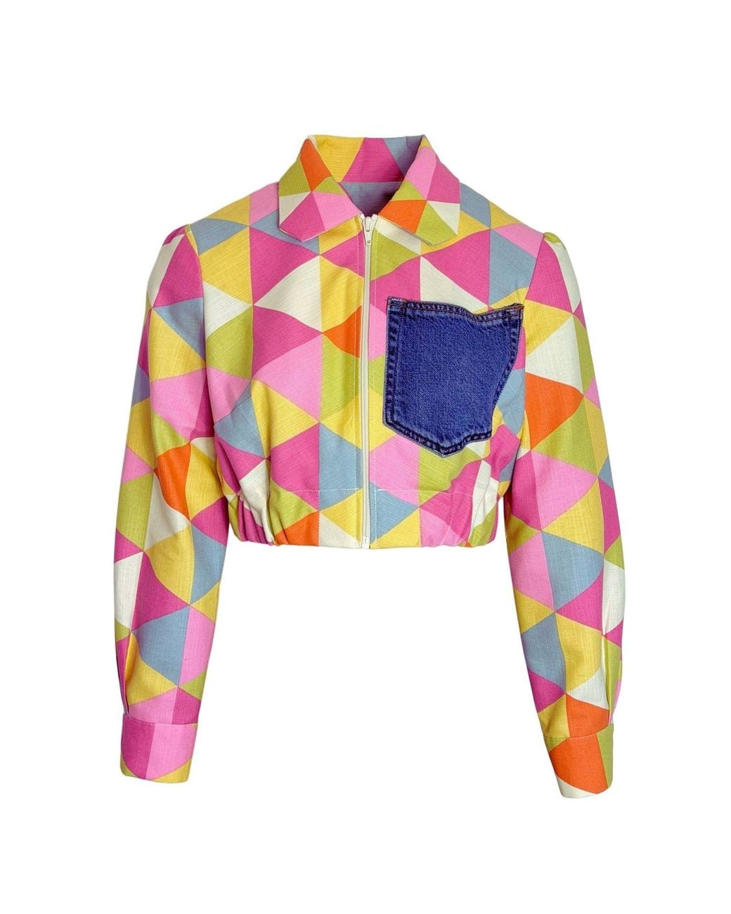 Couture to Your Door Pink Pastel Geometric Upcycled Cropped Jacket