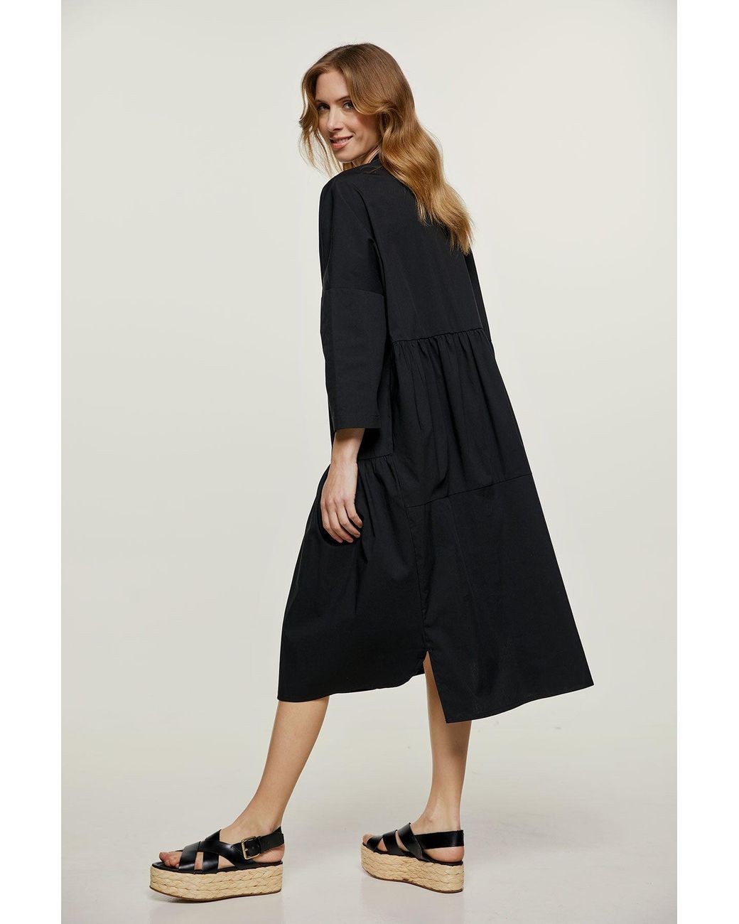 Conquista Black Oversized Dress With Buttons